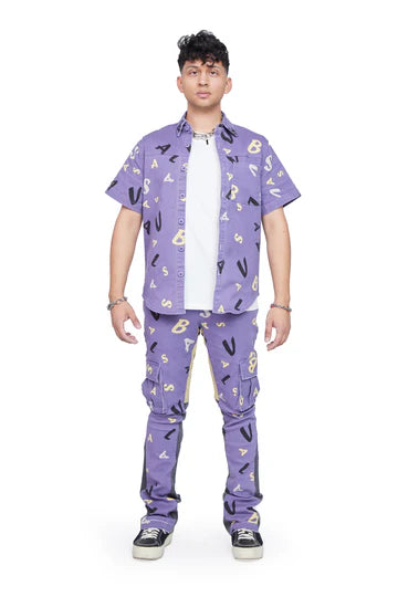 PUZZLE" PURPLE V CAMO BUTTON DOWN