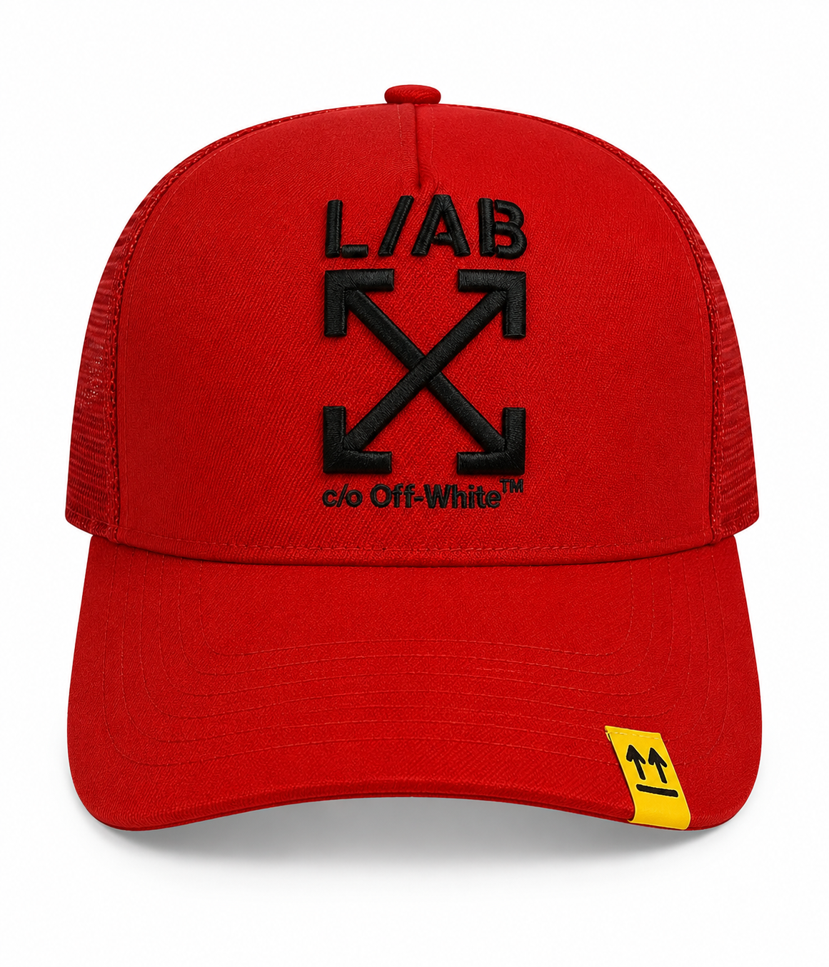 L/AB c/o Off-White Pinch Front Snapback Hat - HIGH RISK RED