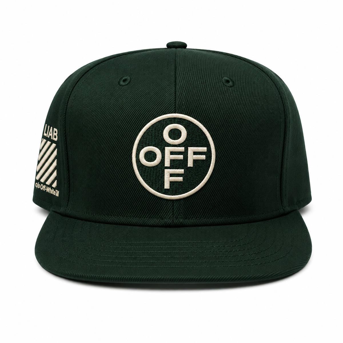 OFF EMBROIDERED FLAT BRIM TWILL CAP - DARK GREEN