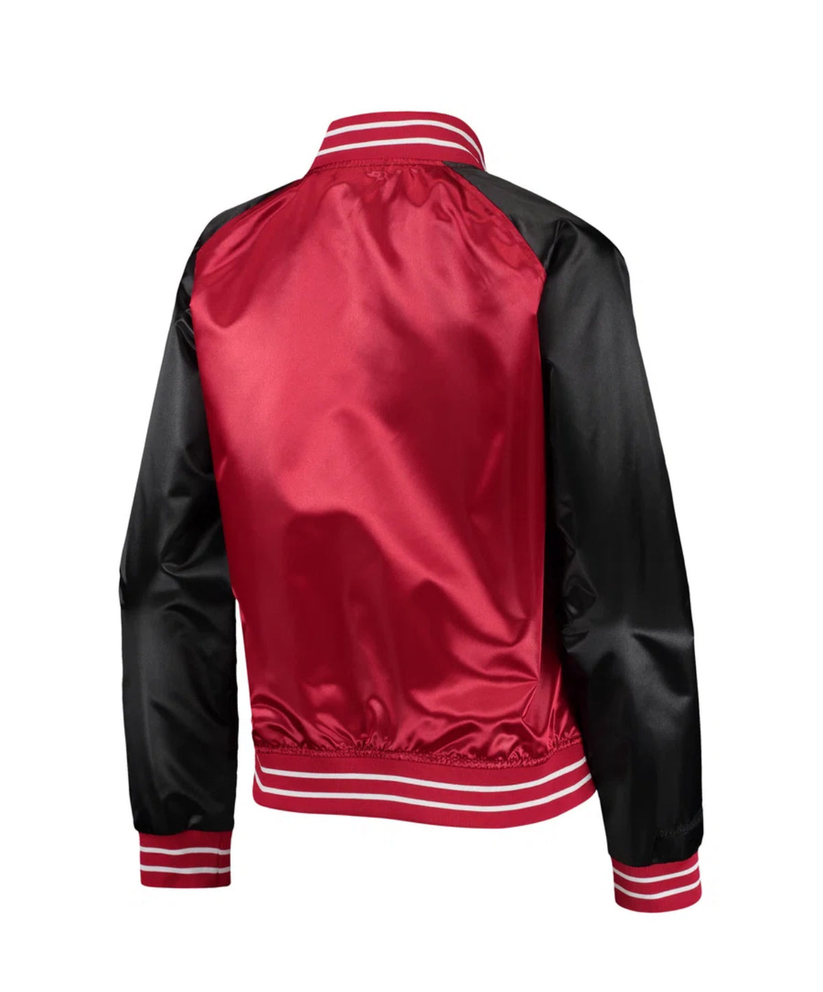WOMENS CHICAGO BULLS MITCHELL NESS RED HARDWOOD CLASSICS RAGLANSATIN FULL-SNAP JACKET