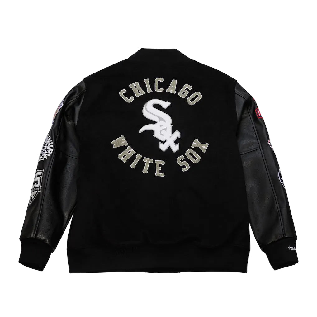 Men's Chicago White Sox Black Out Collection Vintage Logo Full-Snap Varsity Jacket