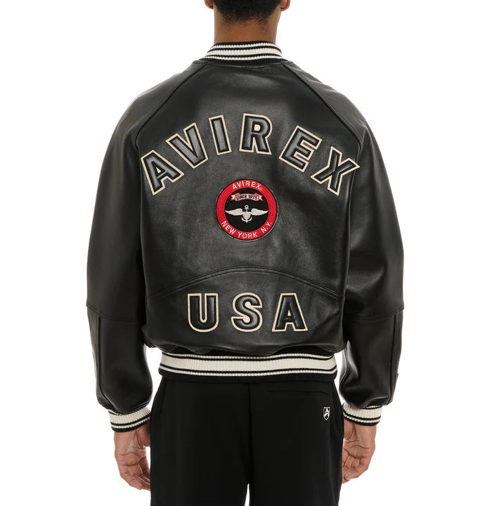 Mens Avirex Stadium Black Leather Jacket