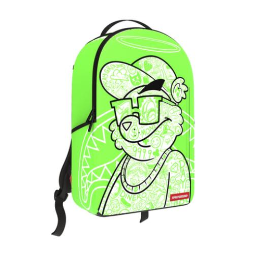 Money Bear Color Block Doodle Backpack "Green"