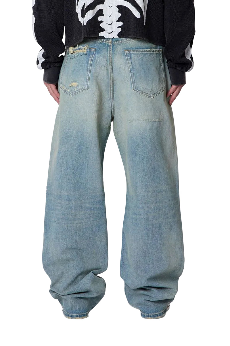 Distressed Ultra Baggy Denim - Blue