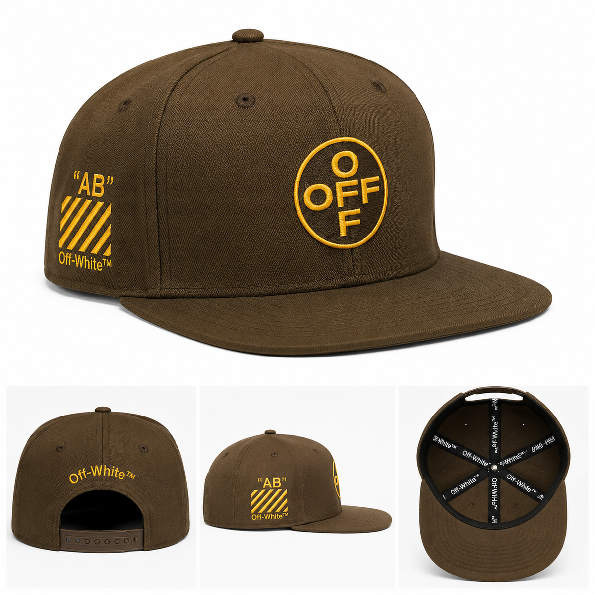 OFF EMBROIDERED FLAT BRIM TWILL CAP - BROWN