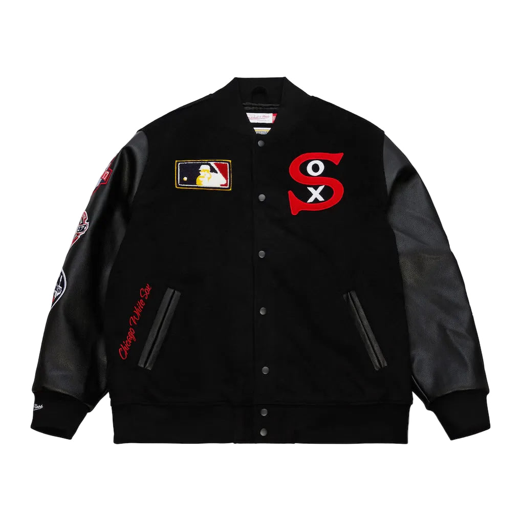 Men's Chicago White Sox Black Out Collection Vintage Logo Full-Snap Varsity Jacket