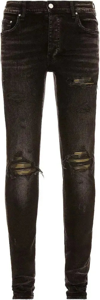 Amiri Leather Camo MX1 Jean in Aged Black | FWRD