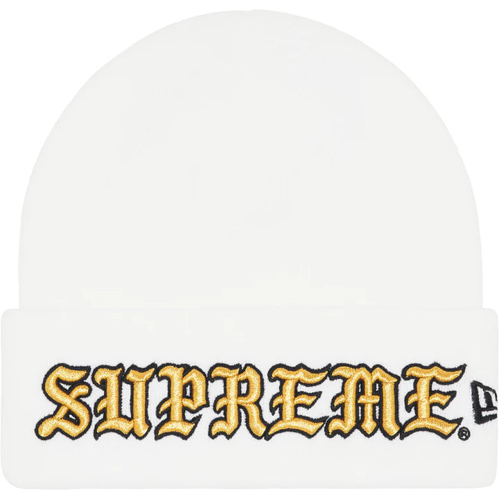 New Era Old English Beanie WHITE