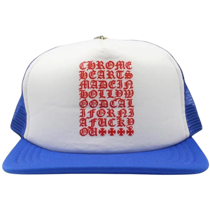 Chrome Hearts Eyechart Trucker Hat Blue/White/Red