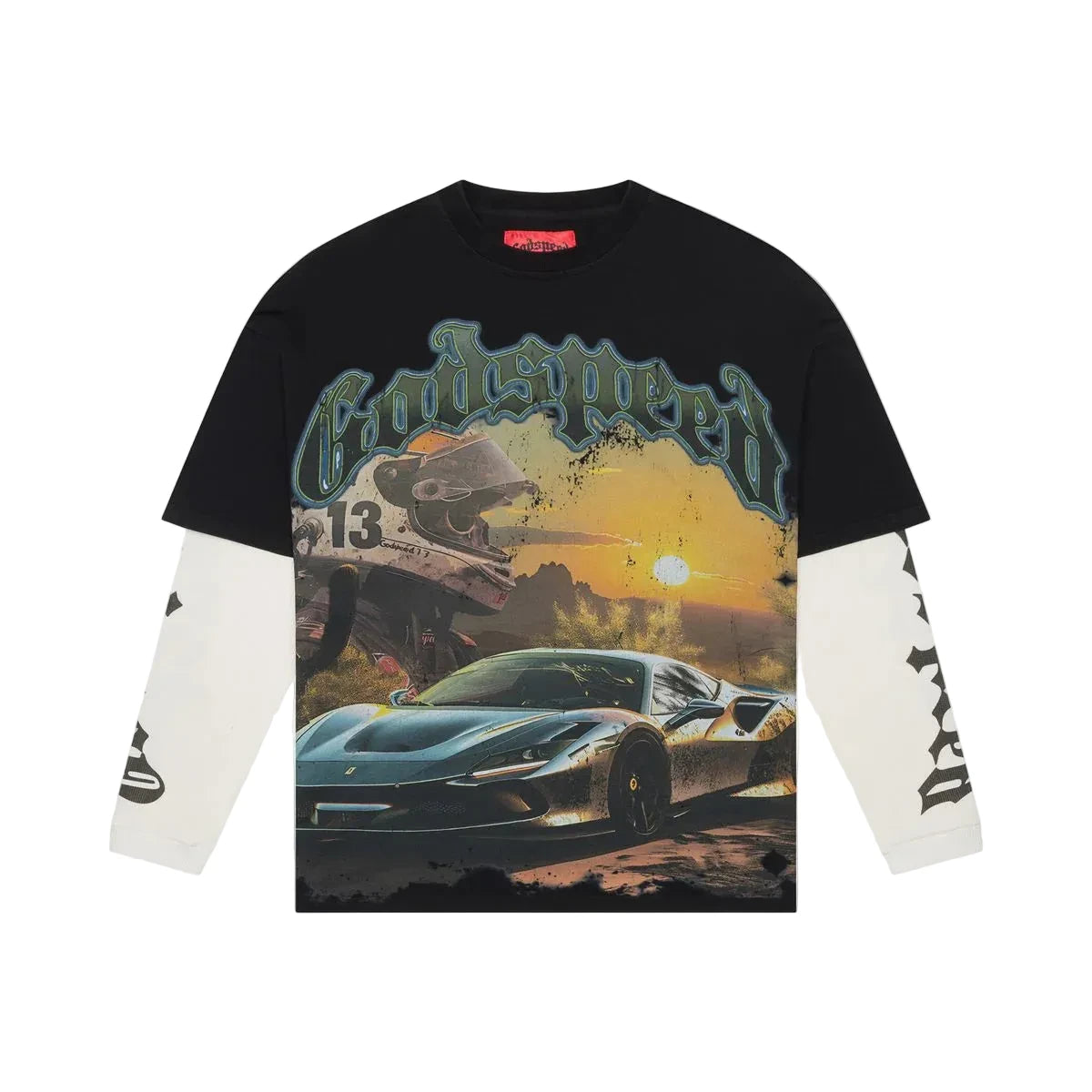 GODSPEED BLACK WASH SUNSET DRIFT LAYERED LONG SLEEVE T-SHIRT