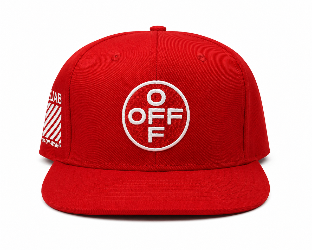 OFF EMBROIDERED FLAT BRIM TWILL CAP -RED