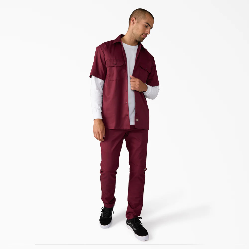 FLEX Skinny Fit Double Knee Work Pants Burgundy