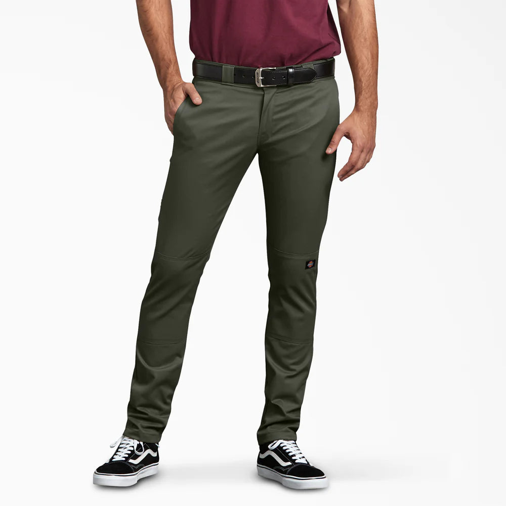 FLEX Skinny Fit Double Knee Work Pants ( Olive Green)