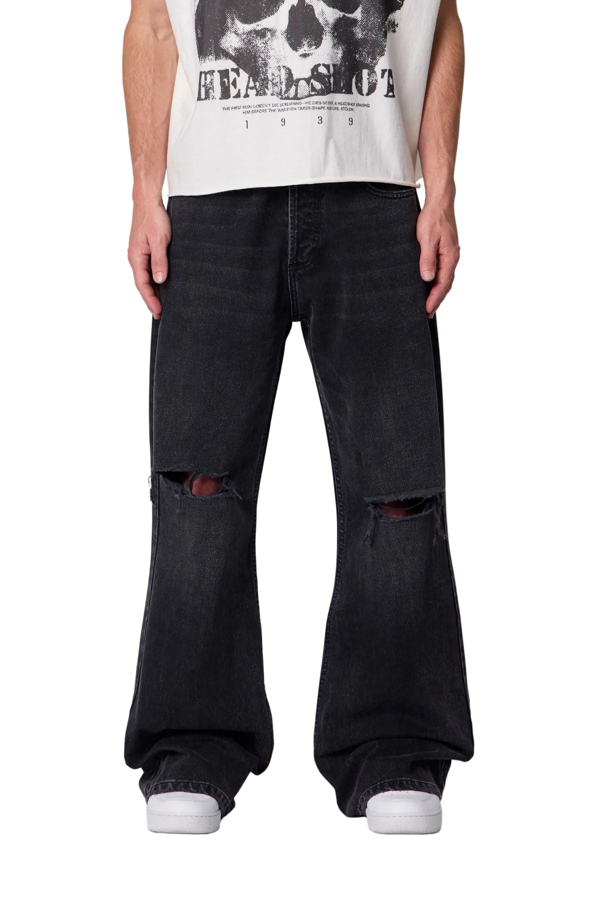 DISTRESSED KICK FLARE DENIM 'washed black'
