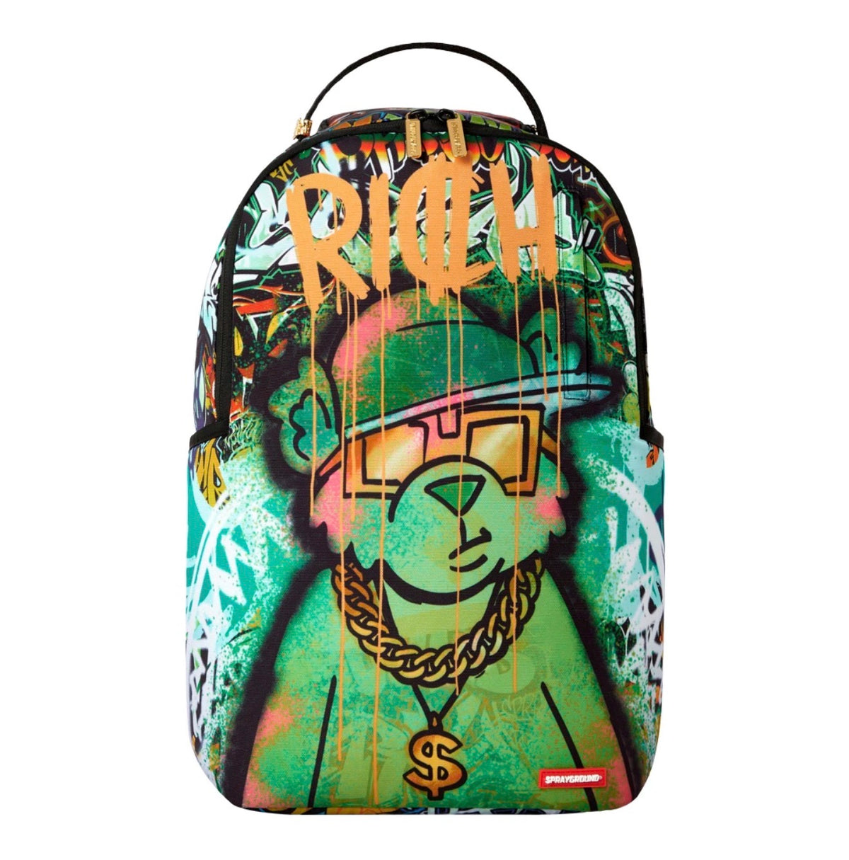 Money Bear Graff Mural Backpack "Green Multi"