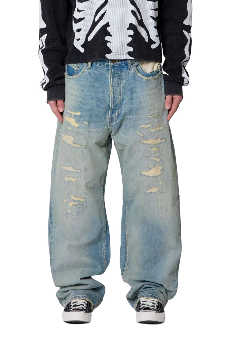 Distressed Ultra Baggy Denim - Blue