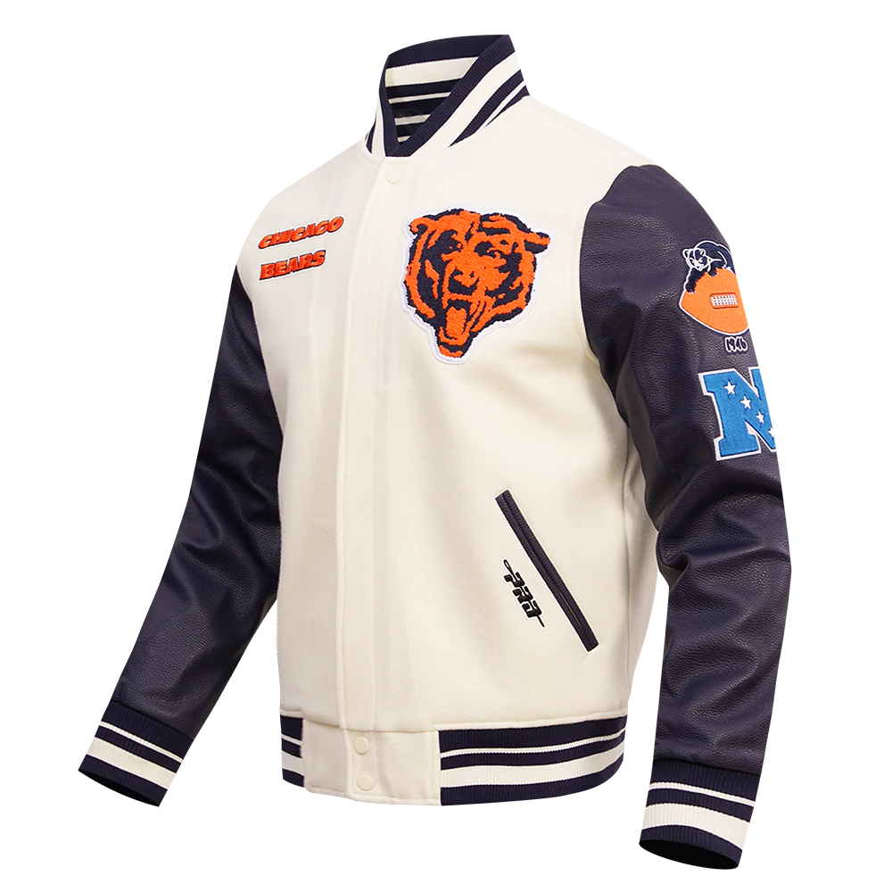 NFL CHICAGO BEARS RETRO CLASSIC MEN'S RIB WOOL VARSITY JACKET (eggshell)