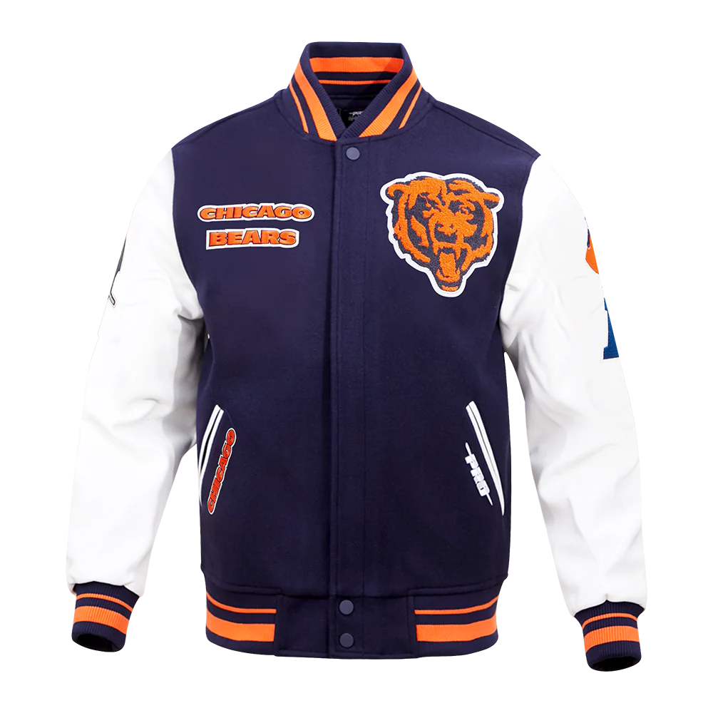 NFL CHICAGO BEARS RETRO CLASSIC MEN'S RIB WOOL VARSITY JACKET (Navy)