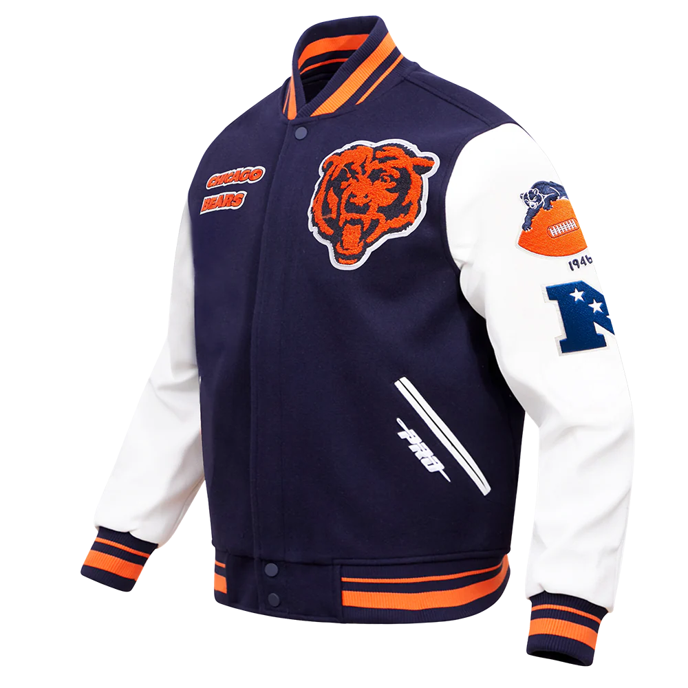 NFL CHICAGO BEARS RETRO CLASSIC MEN'S RIB WOOL VARSITY JACKET (Navy)