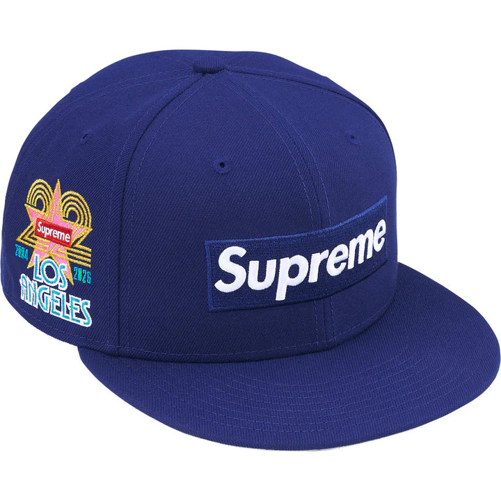 Supreme Shop Box Logo New Era 59Fifty Fitted Hat LIGHT NAVY LOS ANGELES