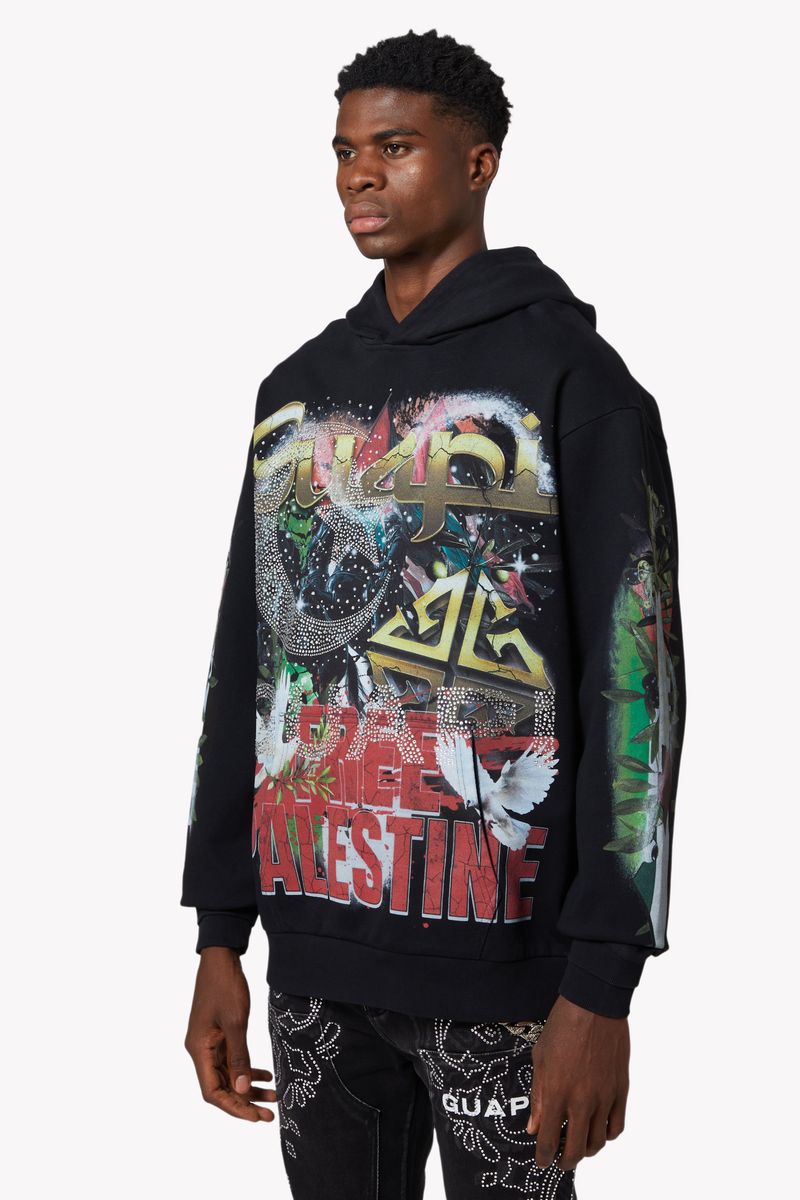 BLACK FREE PALESTINE HOODIE