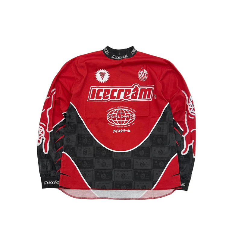 ICE CREAM WORLDWIDE MOTO JERSEY LS KNIT TEE FIERY RED