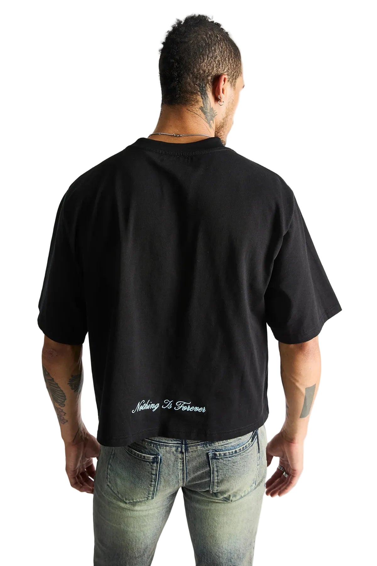 AUSTIN CROPPED OVERSIZED TEE | BLACK NIF SCRIPT