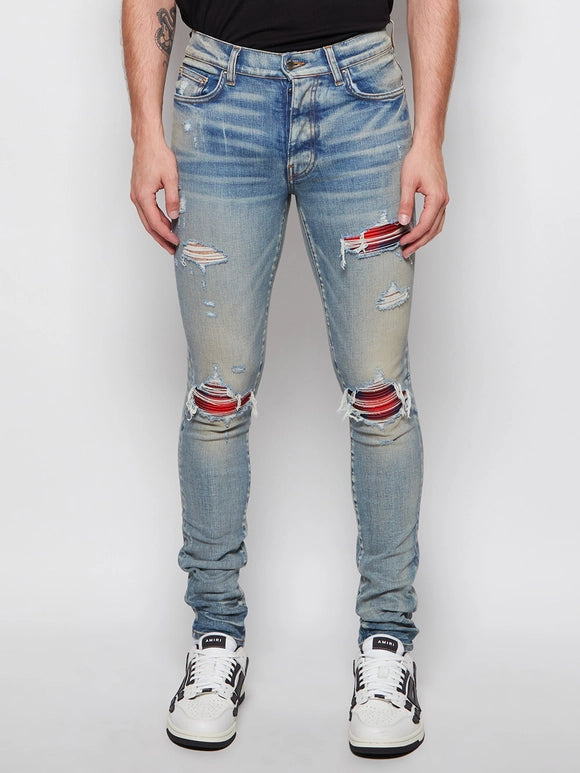 Amiri Plaid MX1 Slim-fit Jean Clay Indigo and Red