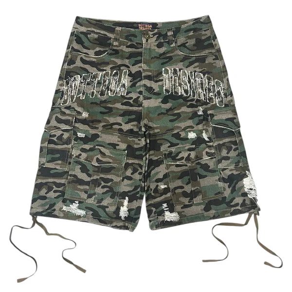 Bottega Desires Applique Logo Cargo Shorts Camo