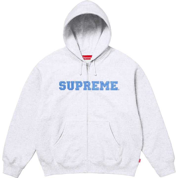 Supreme Collegiate Applique Zip Up Hooded Sweatshirt Ash Grey