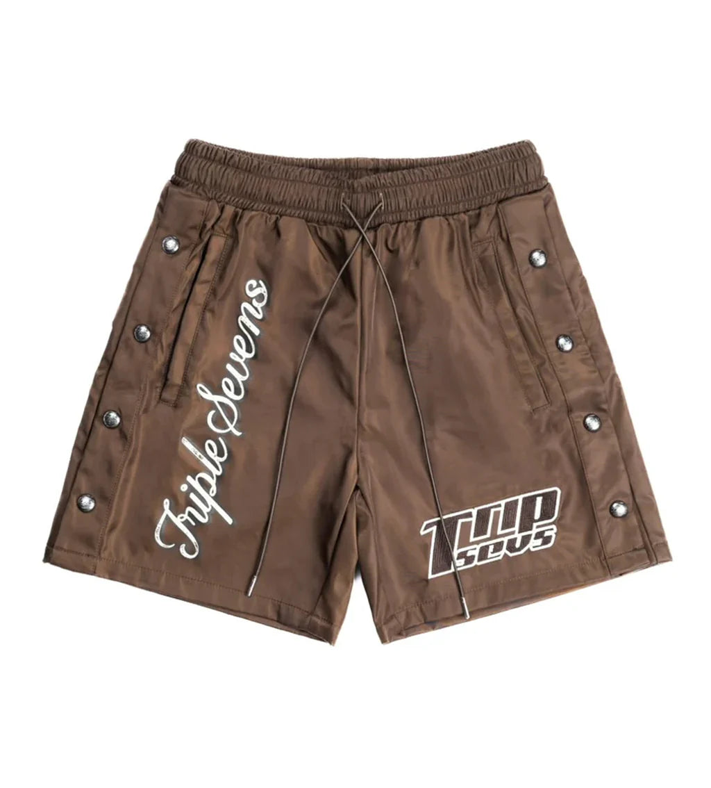 Triple Sevens Nylon Button Up And Nylon Shorts Brown
