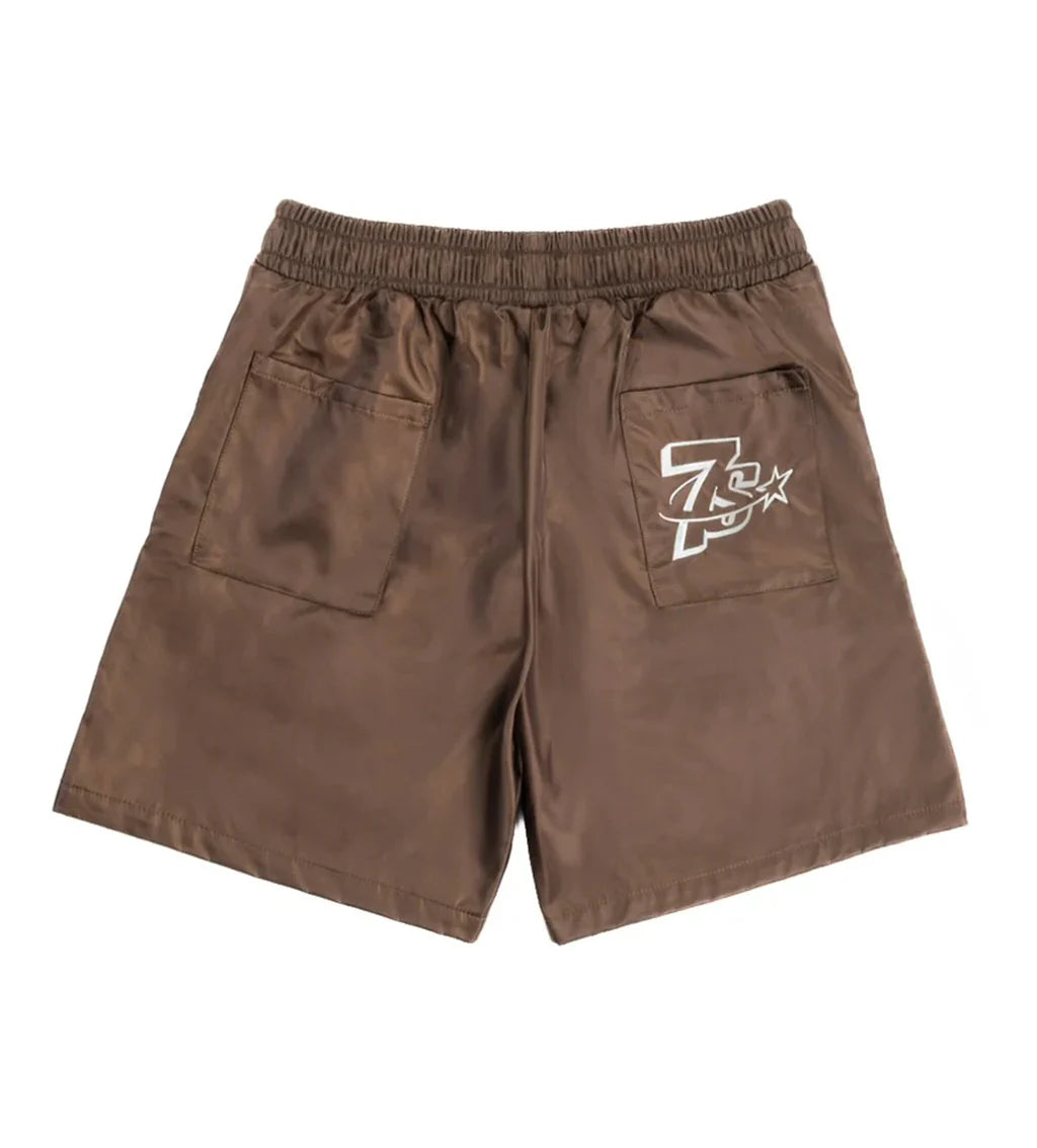 Triple Sevens Nylon Button Up And Nylon Shorts Brown