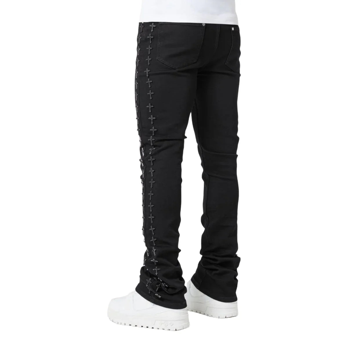 GUAPI ALL BLACK CROSSES EMBELLISHED DENIM