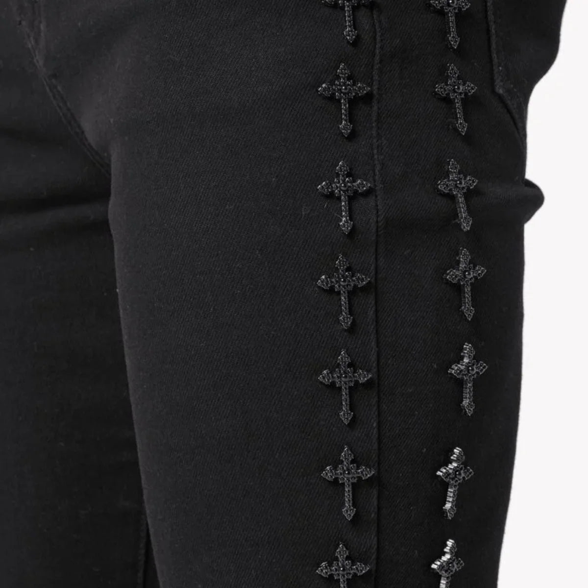 GUAPI ALL BLACK CROSSES EMBELLISHED DENIM