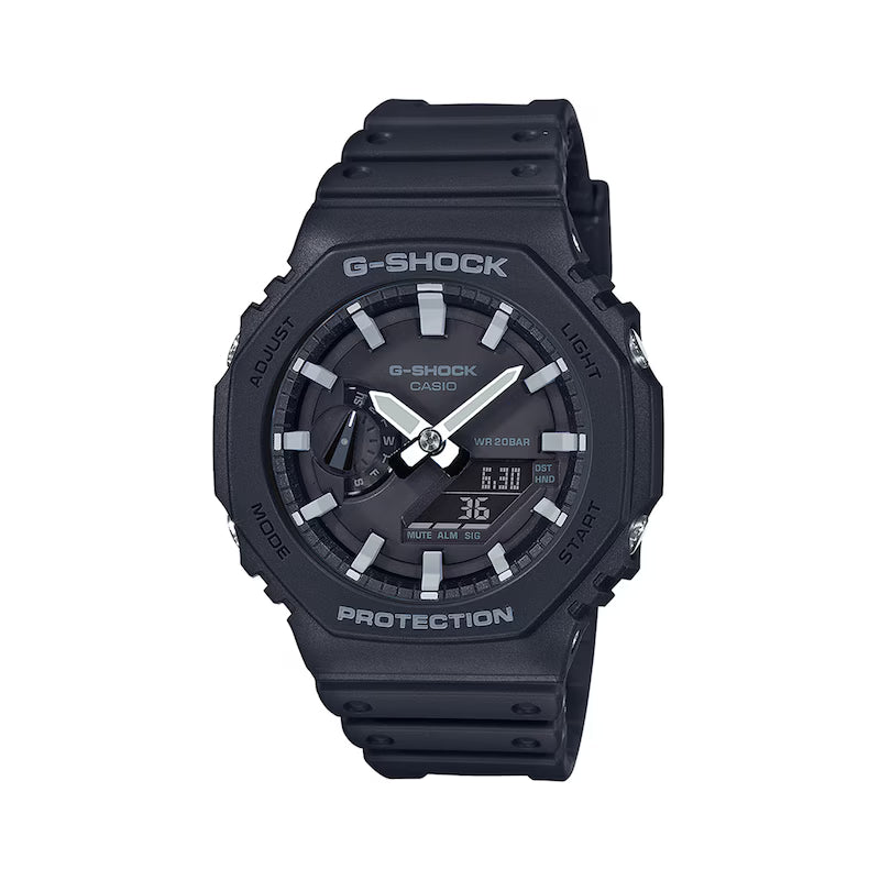 Men's Casio G-Shock Icon Analog-Digital Black Resin Strap Watch with Black Dial (Model: GA2100-1A)