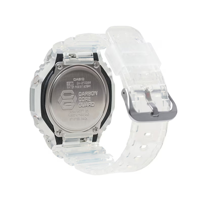 Men’s Casio G-Shock Analog Digital Clear Resin Strap Watch with Silver-Tone Dial (Model: GA2100BM-7A8)