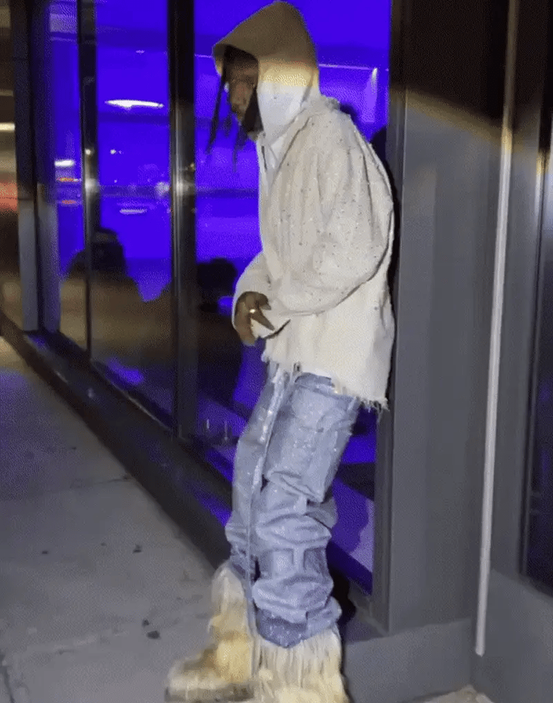 BIRTH OF ROYAL CHILD 3D PRINTING WASHED 20K SWAROVSKI DIAMOND BORO DENIM PANTS BLUE