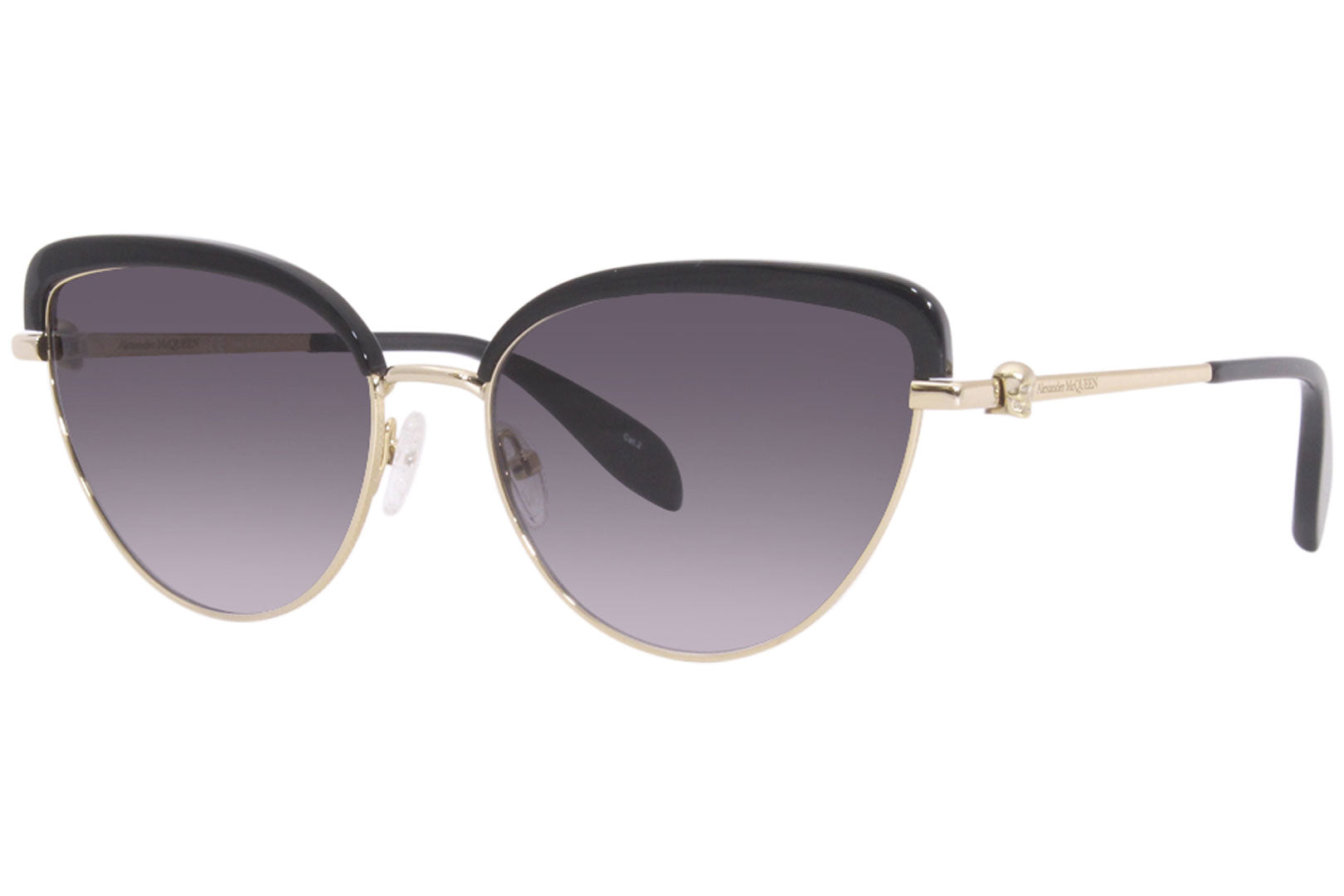 Alexander McQueen BLACK REGTANGLE SUNGLASSES WITH GOLD TRIM