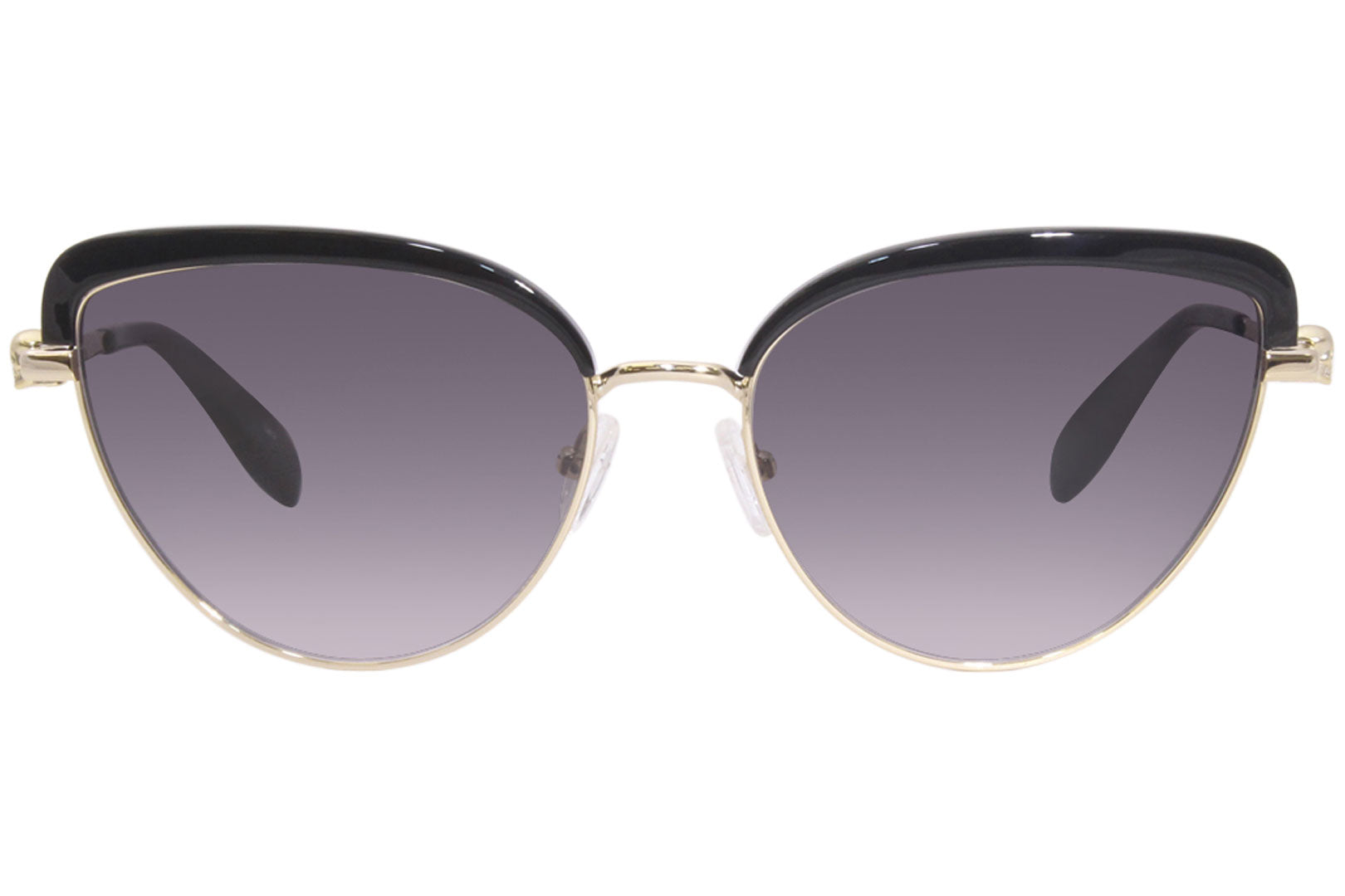 Alexander McQueen BLACK REGTANGLE SUNGLASSES WITH GOLD TRIM