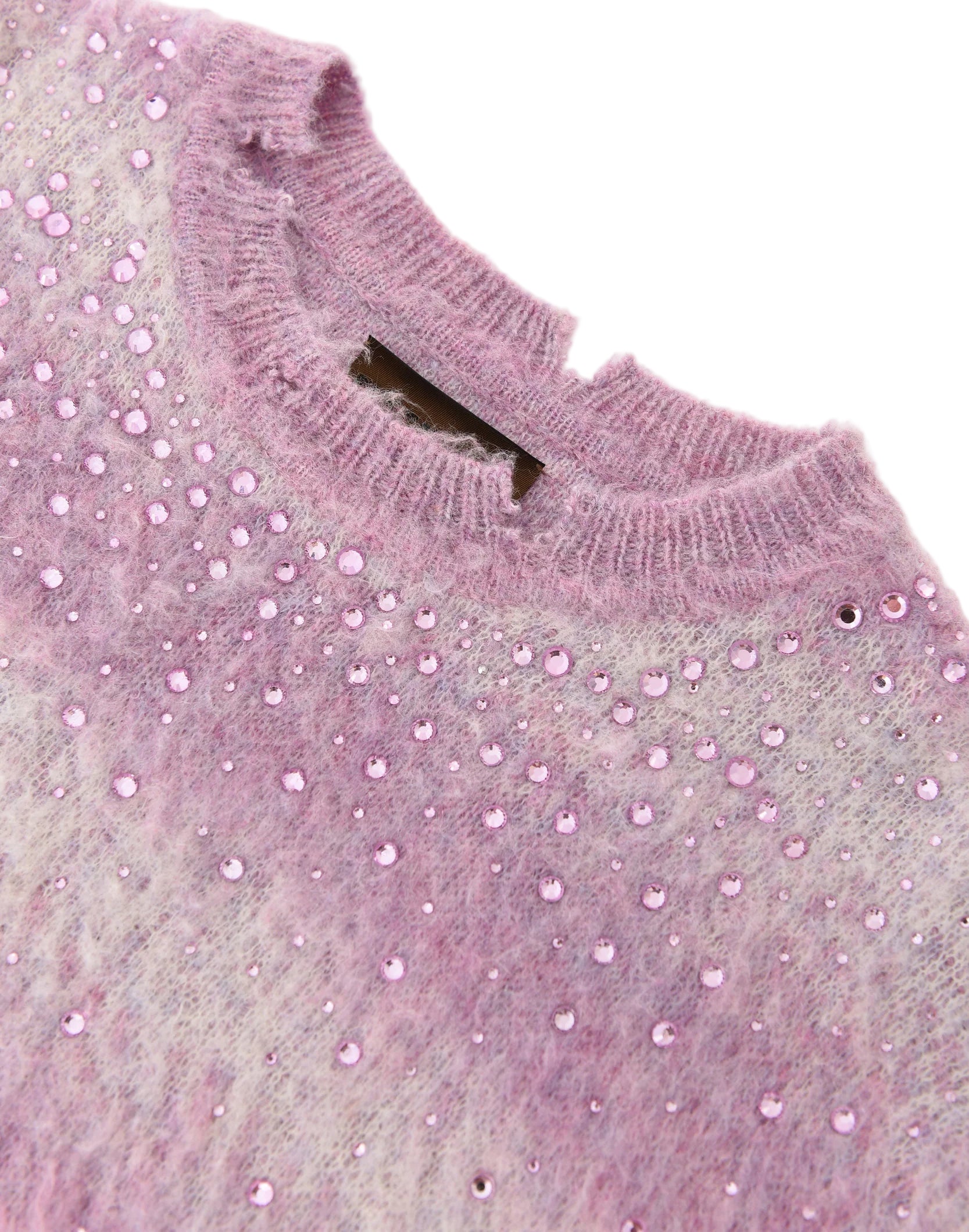 Rhinestone Embellished Color Block Mohair Sweater in PNK