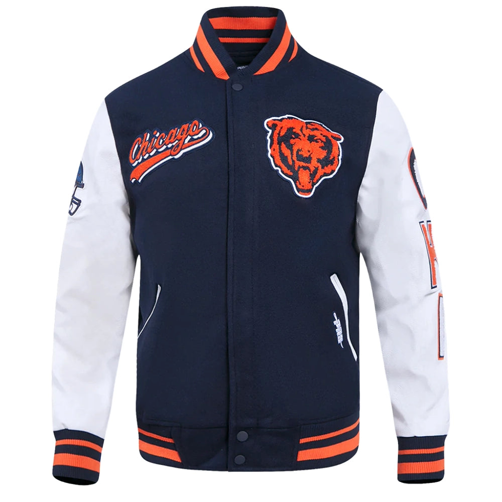 Chicago Bears Script Tail Wool/Leather Jacket