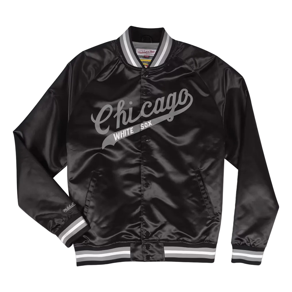 MITCHELL & NESS Chicago White Sox Black Lightweight Satin Full-Snap Jacket