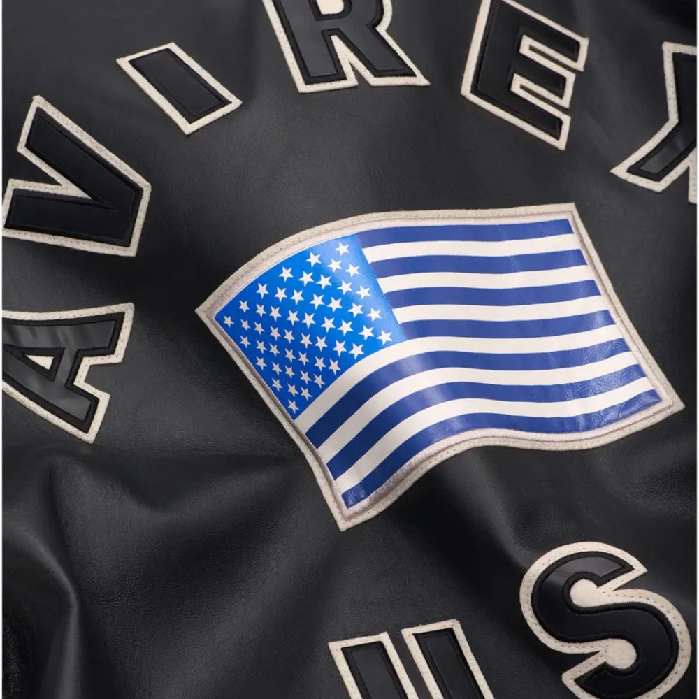 Athletic Association Leather Jacket Black White Blue
