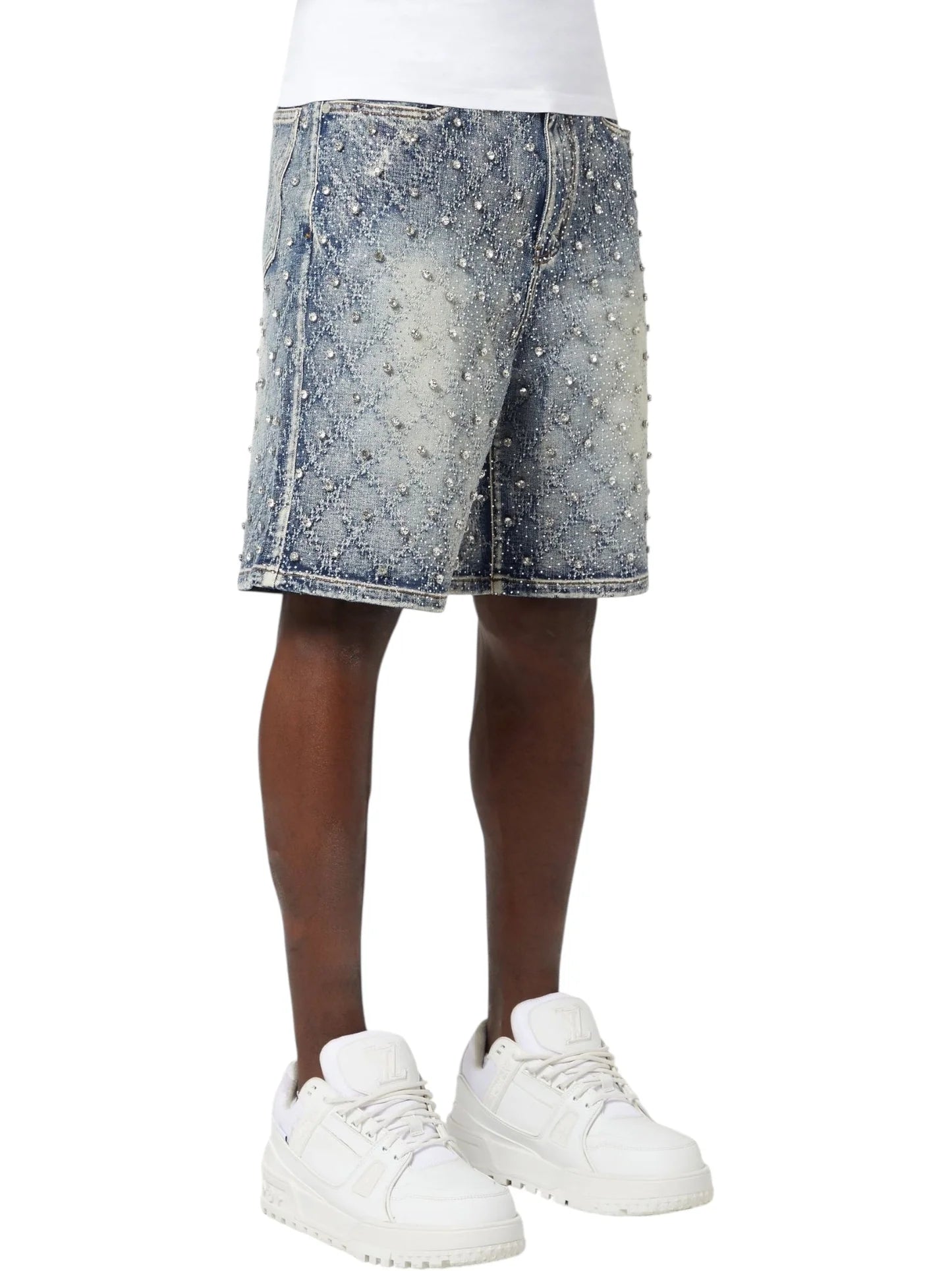 Guapi Aqua Blue Embellished Denim Shorts