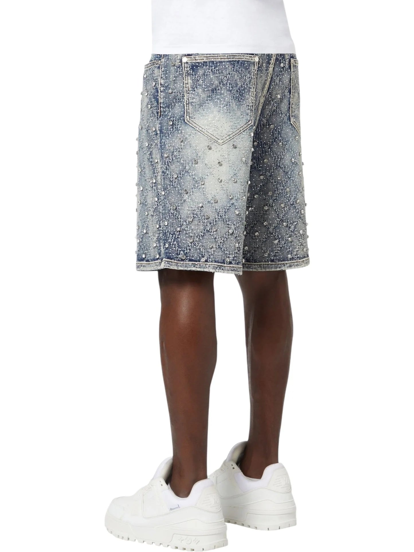 Guapi Aqua Blue Embellished Denim Shorts