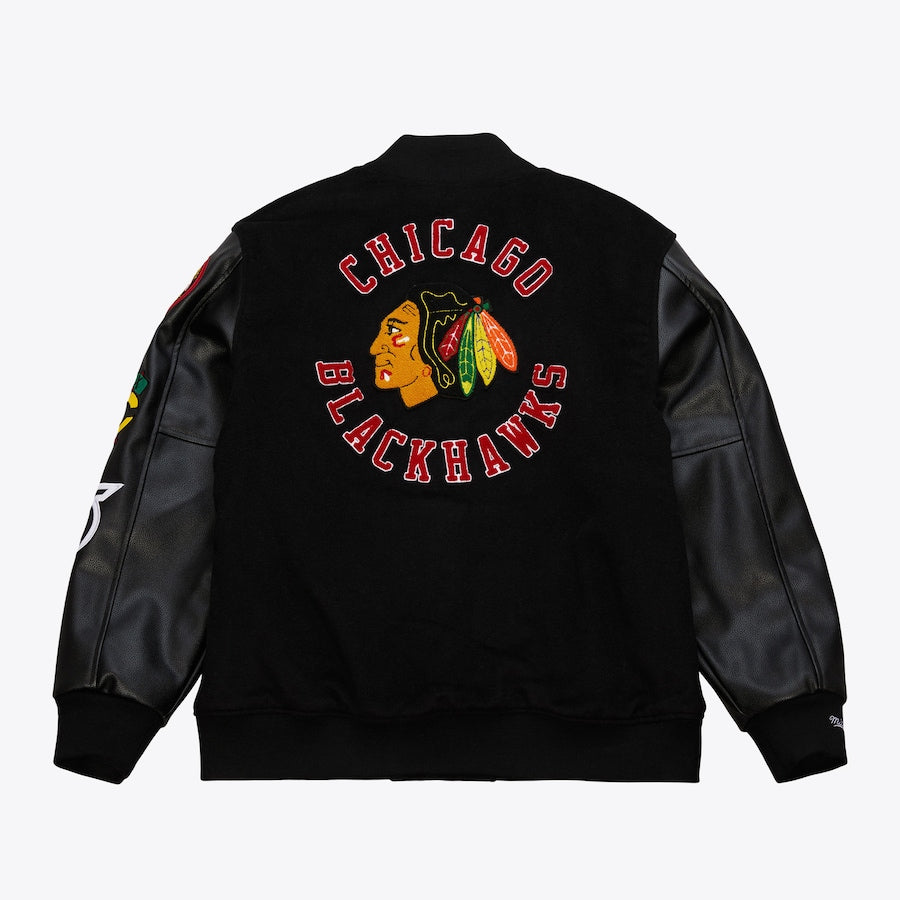 Men's Chicago Blackhawks Black Out Collection Team Logo Full-Snap Varsity Jacket