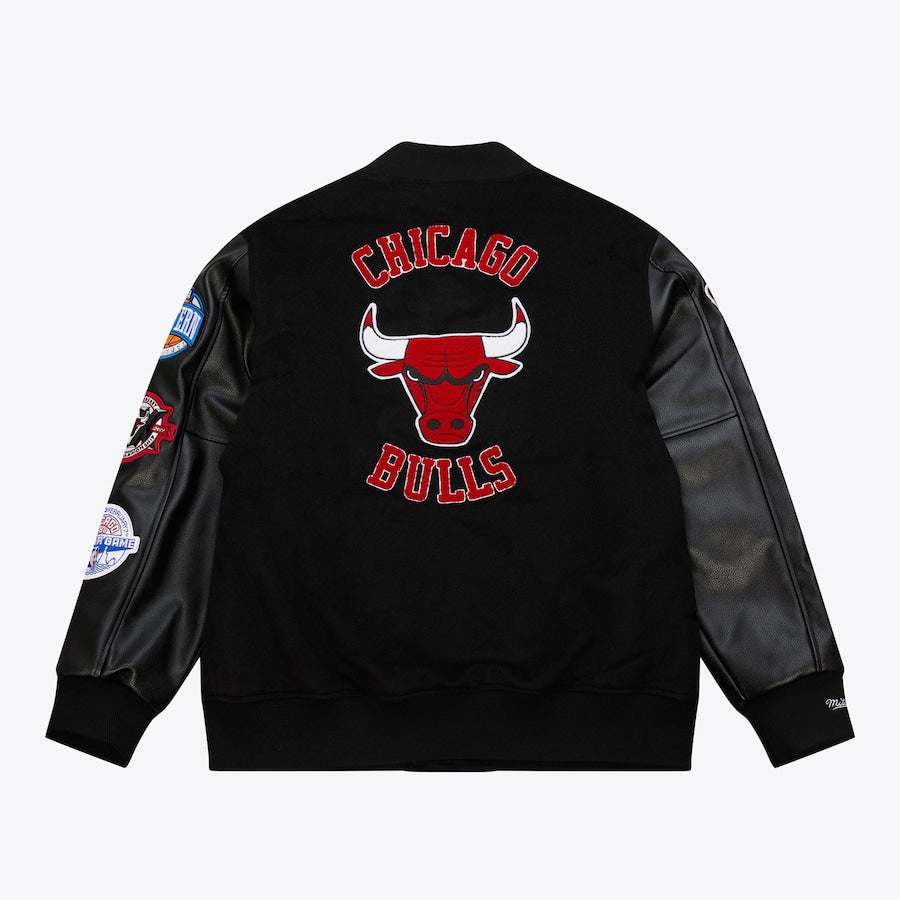 Men's Chicago Bulls Black Out Collection Vintage Logo Full-Snap Varsity Jacket