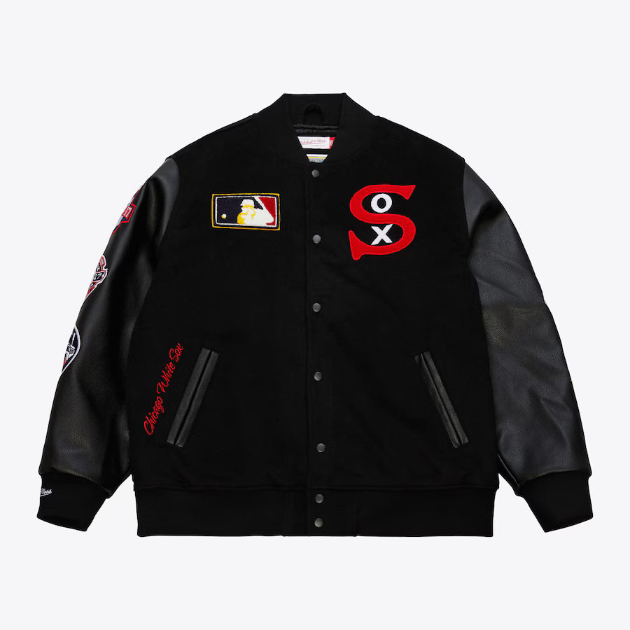 Men's Chicago White Sox Black Out Collection Vintage Logo Full-Snap Varsity Jacket