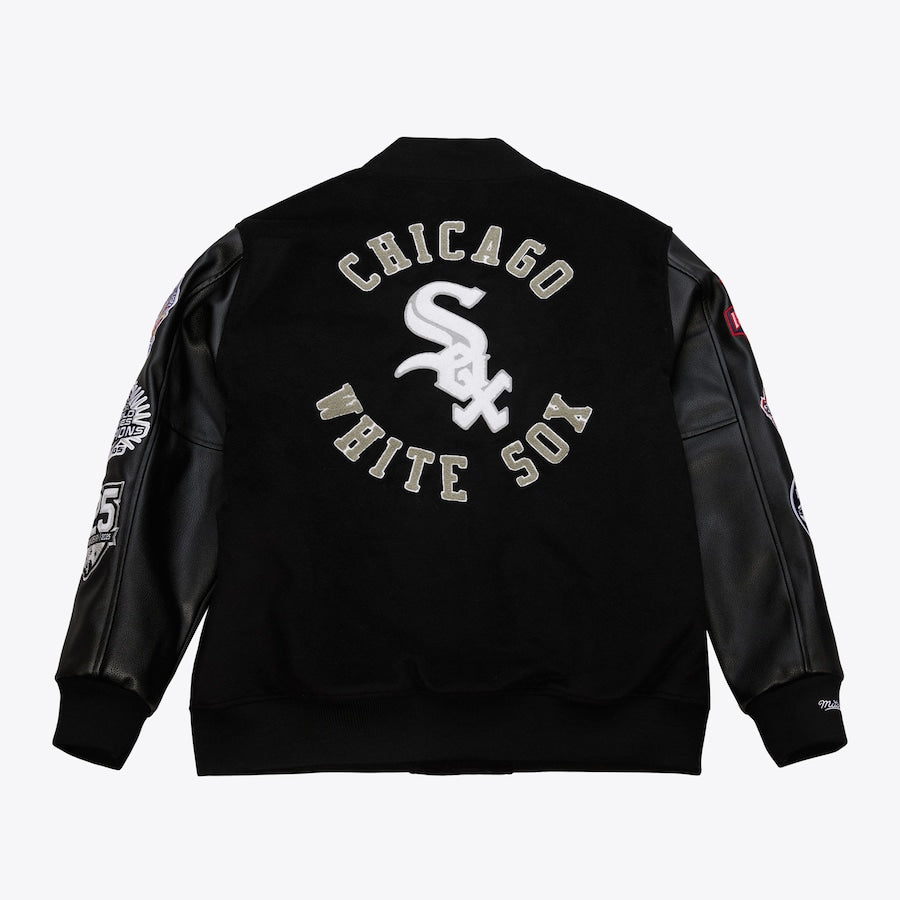 Men's Chicago White Sox Black Out Collection Vintage Logo Full-Snap Varsity Jacket