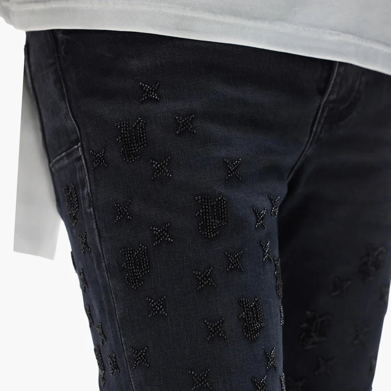 Purple Brand P004 Beaded Monogram Jean - Black